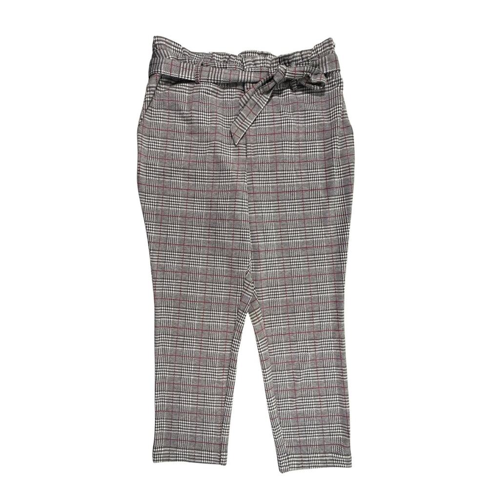 JustFab Women’s 1X Black, White & Red Plaid Paperbag-Waist Pants